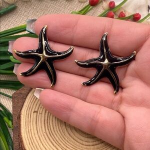 Fine jewelry 316 L Black and Gold Starfish Earrings